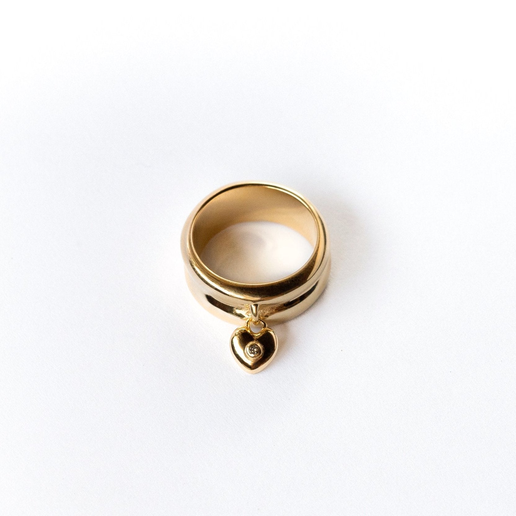 Double ring Love with brown diamond in vermeil gold