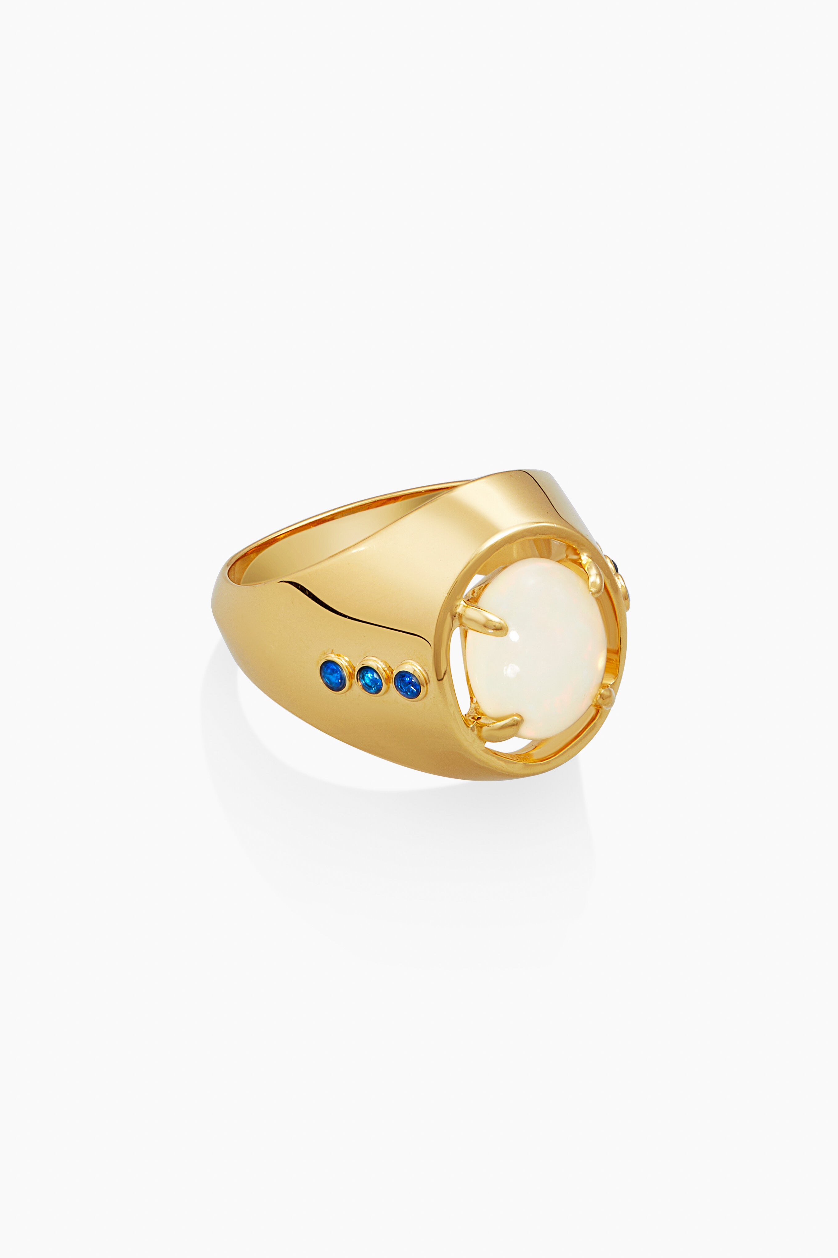 Opal Signet Ring with sapphires Vermeil Gold